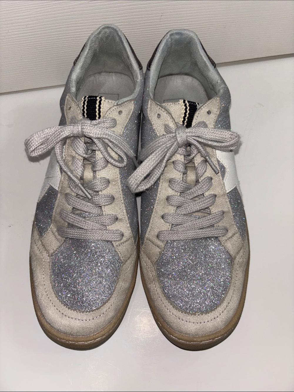 ShuShop Silver Glitter Lace-Up Women's Sneakers